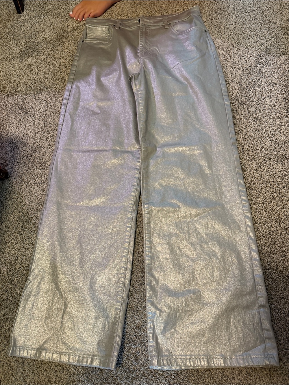 Kut from the Kloth Silver Metallic Wide Leg Jeans